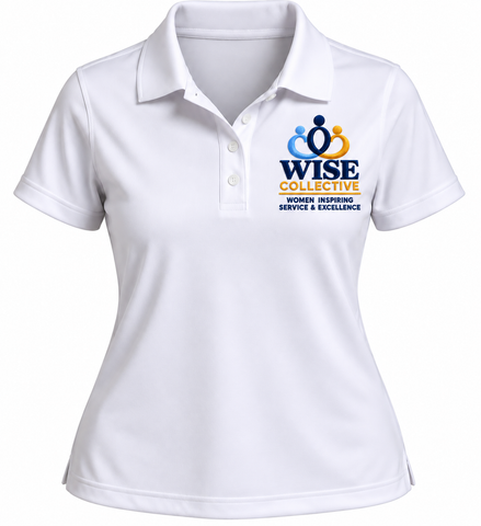 WISE Collective White Embroidered Polo – Full Logo